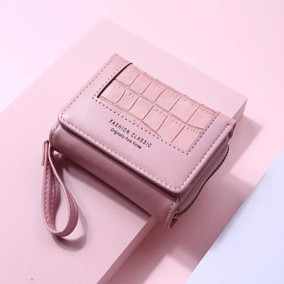 Modes kvadrātveida rūtains sieviešu īss maks, liela ietilpība, vairāku kāršu somas ar rāvējslēdzēju