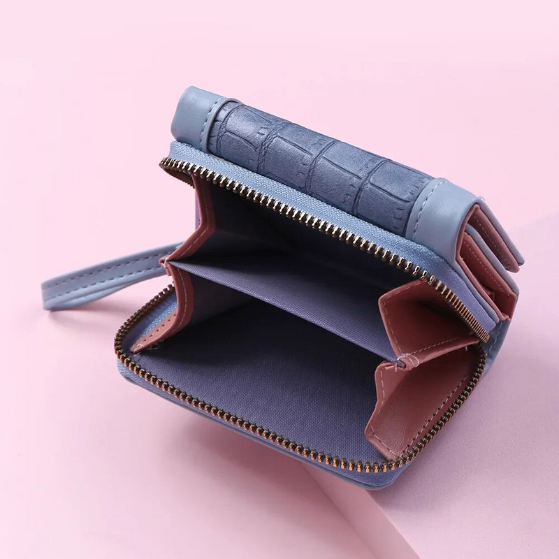 Modes kvadrātveida rūtains sieviešu īss maks, liela ietilpība, vairāku kāršu somas ar rāvējslēdzēju