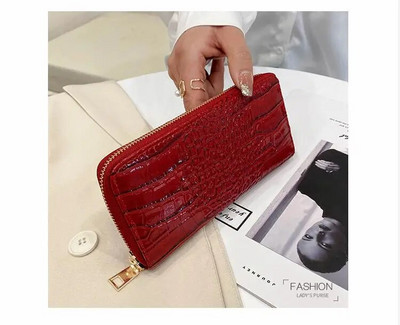 Sieviešu maciņš, garš, jauns lakādas krokodila raksts sievietēm, kabata, plānas modes sieviešu somiņa Carteras Para Mujer