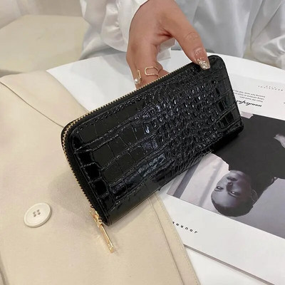 Sieviešu maciņš, garš, jauns lakādas krokodila raksts sievietēm, kabata, plānas modes sieviešu somiņa Carteras Para Mujer