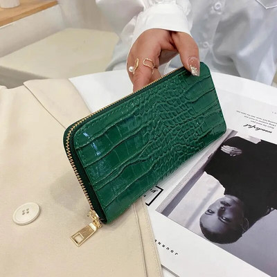 Sieviešu maciņš, garš, jauns lakādas krokodila raksts sievietēm, kabata, plānas modes sieviešu somiņa Carteras Para Mujer