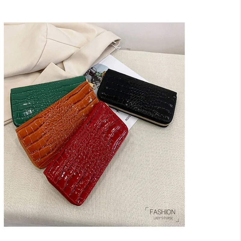 Sieviešu maciņš, garš, jauns lakādas krokodila raksts sievietēm, kabata, plānas modes sieviešu somiņa Carteras Para Mujer
