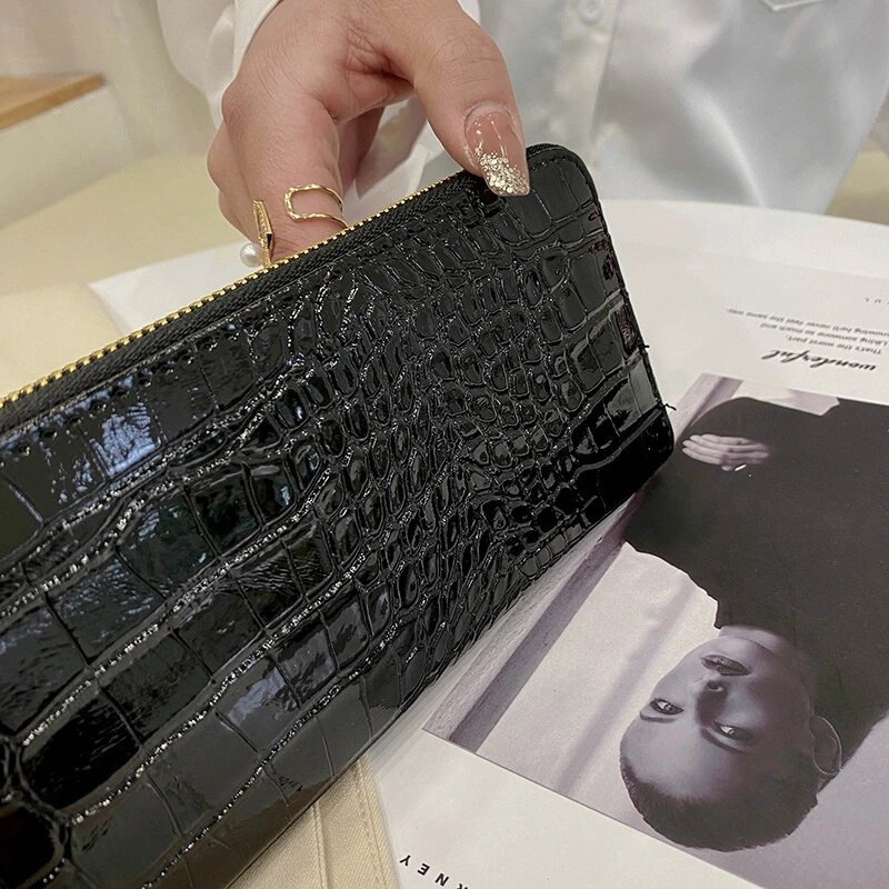 Sieviešu maciņš, garš, jauns lakādas krokodila raksts sievietēm, kabata, plānas modes sieviešu somiņa Carteras Para Mujer