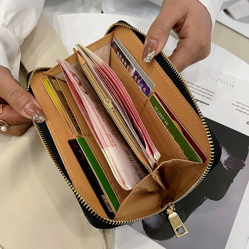 Sieviešu maciņš, garš, jauns lakādas krokodila raksts sievietēm, kabata, plānas modes sieviešu somiņa Carteras Para Mujer