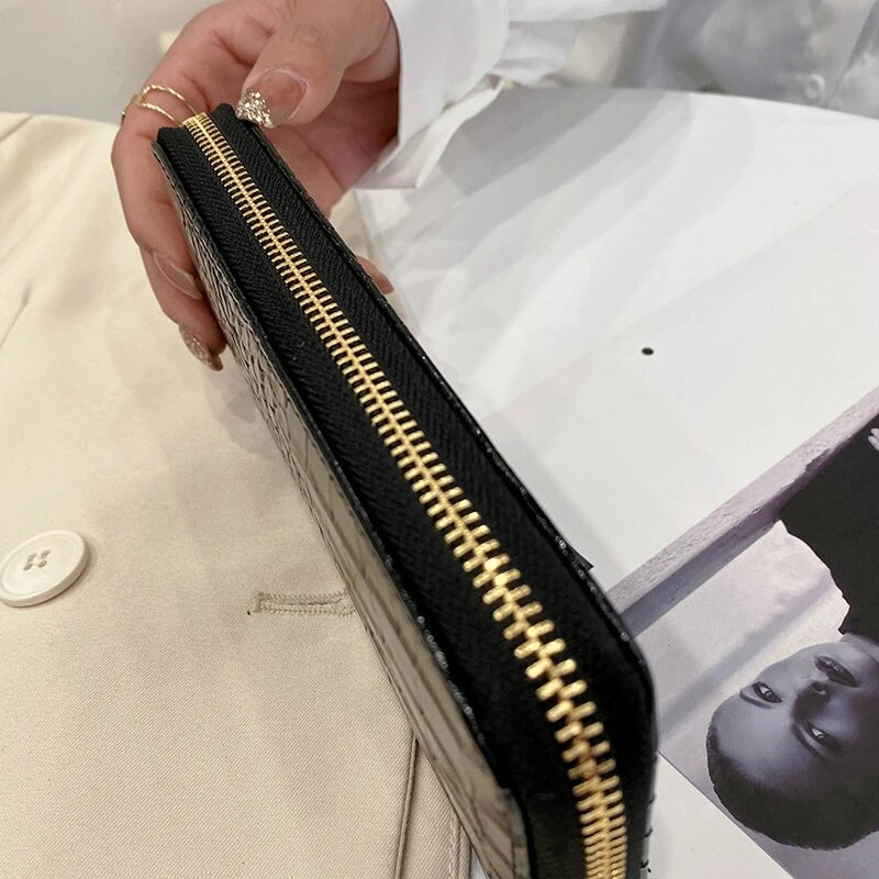 Sieviešu maciņš, garš, jauns lakādas krokodila raksts sievietēm, kabata, plānas modes sieviešu somiņa Carteras Para Mujer