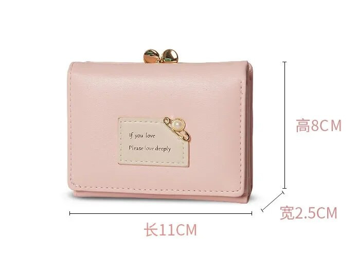 Sieviešu maki Sieviešu īss dizains Modes Trīs salokāms maks Vienkāršs, jauks studentu sajūga karšu turētājs monētu maciņš