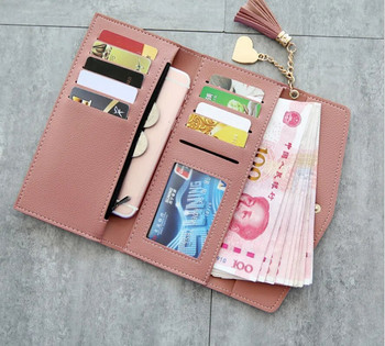 Γυναικεία πορτοφόλια Τηλέφωνο τσάντα συμπλέκτη Πορτοφόλια Μακριά πορτοφόλια για κορίτσια Γυναικεία χρήματα Θήκη για κάρτες κερμάτων με φούντα Πορτοφόλια Νέα