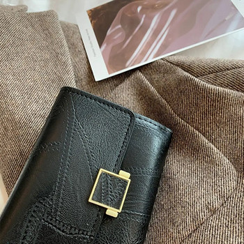 Дамски къс портфейл Винтидж кожена малка чанта Мини дамска модна държач за карти с няколко карти Портмоне за монети Многофункционална чанта-клач