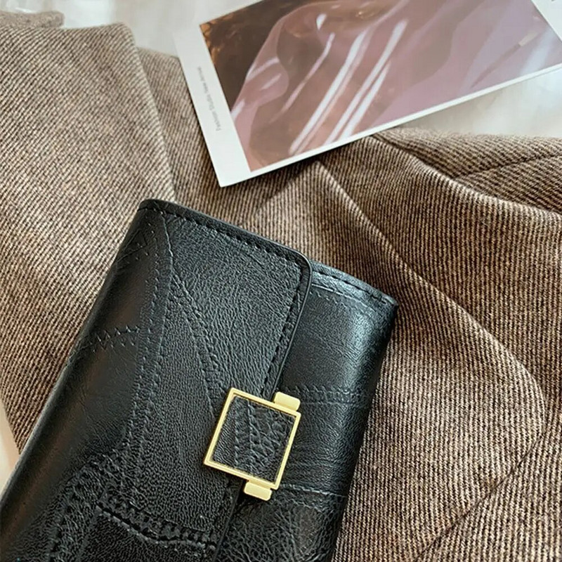 Sieviešu īss maks Vintage ādas mazs somiņš Mini sieviešu modes vairāku karšu karšu turētājs monētu maciņš Daudzfunkcionāla sajūga soma