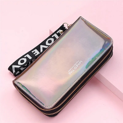 2022. gada jauni sieviešu garie lāzera maki ar dubultu rāvējslēdzēju modes sieviešu rokassprādzes sajūgs monētu maciņš Naudas telefona soma karšu turētāja rokassomiņa