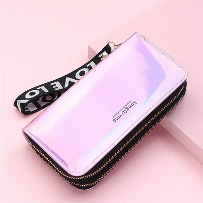 2022. gada jauni sieviešu garie lāzera maki ar dubultu rāvējslēdzēju modes sieviešu rokassprādzes sajūgs monētu maciņš Naudas telefona soma karšu turētāja rokassomiņa