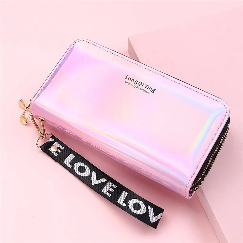 2022. gada jauni sieviešu garie lāzera maki ar dubultu rāvējslēdzēju modes sieviešu rokassprādzes sajūgs monētu maciņš Naudas telefona soma karšu turētāja rokassomiņa