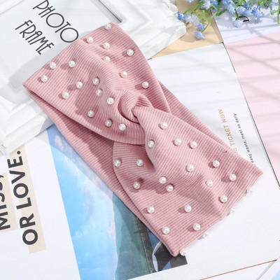 AWAYTR Sieviešu galvas lentes Pērles Galvas Lentes Trikotāžas Turbāna Bandana Rudens Ziemas Elastīga Matu Lente Silti Matu Aksesuāri Galvassegas