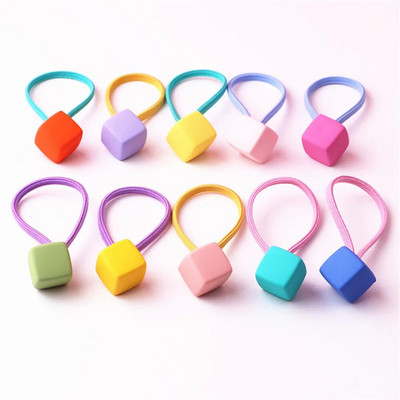 10 vnt / rinkinys Mielas širdies formos matinis karoliukas pakabukas plaukų virvė mergaitėms mados saldainių spalvos geometrinės elastinės plaukų juostos galvos apdangalai