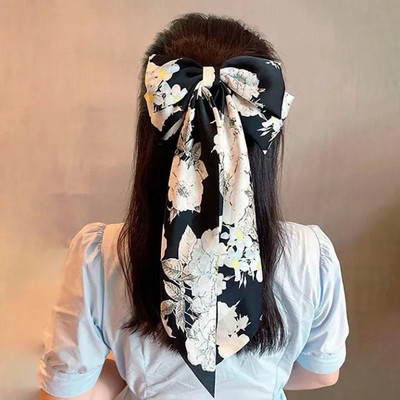 Big Bow Hairpin High Ponytail Flower Fashion Temperament High Sense Galvassegas Galvas saspraude ar garu lenti Matu aksesuāri.