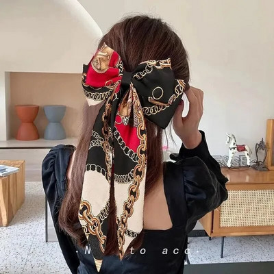 Big Bow Hairpin High Ponytail Flower Fashion Temperament High Sense Galvassegas Galvas saspraude ar garu lenti Matu aksesuāri.