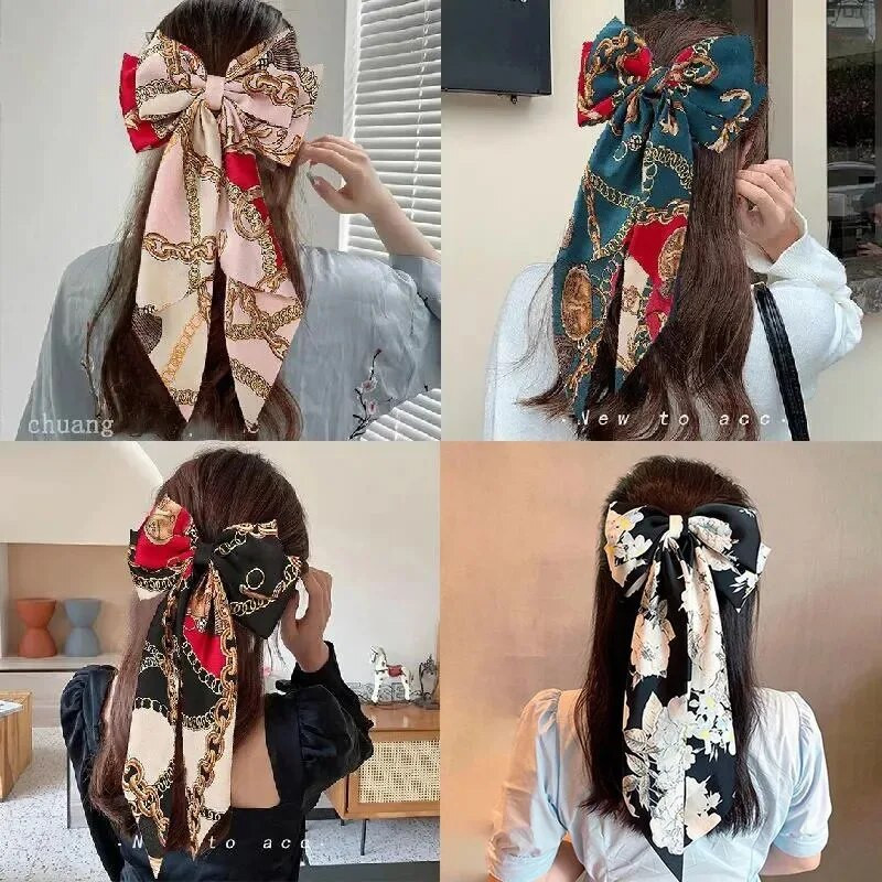 Big Bow Hairpin High Ponytail Flower Fashion Temperament High Sense Galvassegas Galvas saspraude ar garu lenti Matu aksesuāri.