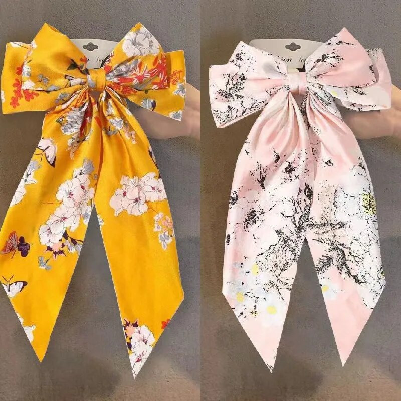 Big Bow Hairpin High Ponytail Flower Fashion Temperament High Sense Galvassegas Galvas saspraude ar garu lenti Matu aksesuāri.