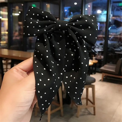 Agrafă de păr elegantă cu punct solid, cu fundă mare, cu fundă, pentru femei, fete, moda, cu fundă de rață, panglică, barote retro, suport pentru coadă de cal, agrafe, bentiță