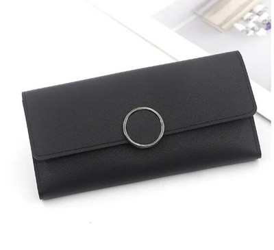 2023. gada maks, ādas, sieviešu maks, garš, ādas, maciņš, rāvējslēdzējs, metālisks aplis, dekors, maki Sieviešu Hasp monētu maciņš, melns