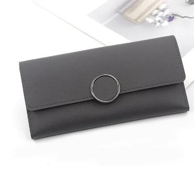 2023. gada maks, ādas, sieviešu maks, garš, ādas, maciņš, rāvējslēdzējs, metālisks aplis, dekors, maki Sieviešu Hasp monētu maciņš, melns