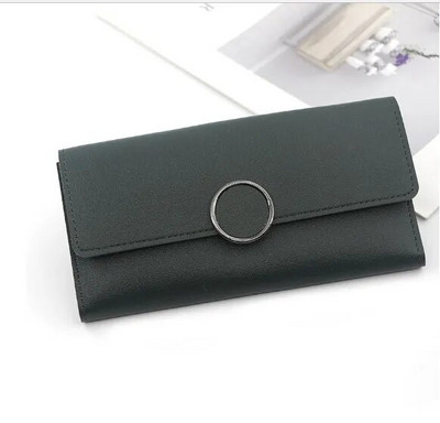 2023. gada maks, ādas, sieviešu maks, garš, ādas, maciņš, rāvējslēdzējs, metālisks aplis, dekors, maki Sieviešu Hasp monētu maciņš, melns