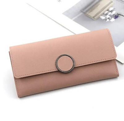 2023. gada maks, ādas, sieviešu maks, garš, ādas, maciņš, rāvējslēdzējs, metālisks aplis, dekors, maki Sieviešu Hasp monētu maciņš, melns