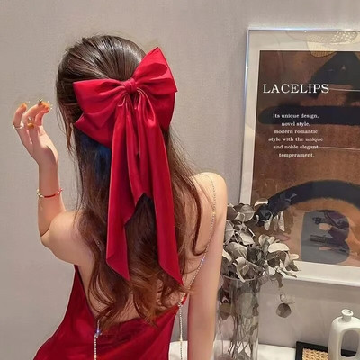 Balta, juoda lanko plaukų segtukas, negabaritinis kaspinas, didelis plaukų segtukas ir segtukai, ilgos atlasinės juostelės plaukų segtukai Moteriški vestuvių vakarėlio plaukų aksesuarai