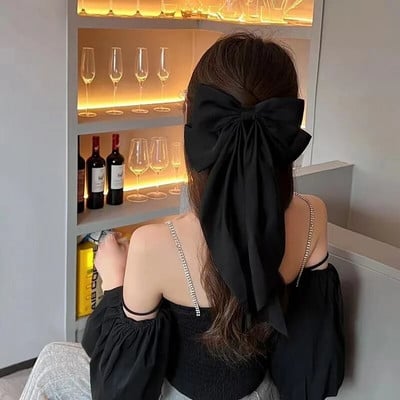 Balta, juoda lanko plaukų segtukas, negabaritinis kaspinas, didelis plaukų segtukas ir segtukai, ilgos atlasinės juostelės plaukų segtukai Moteriški vestuvių vakarėlio plaukų aksesuarai