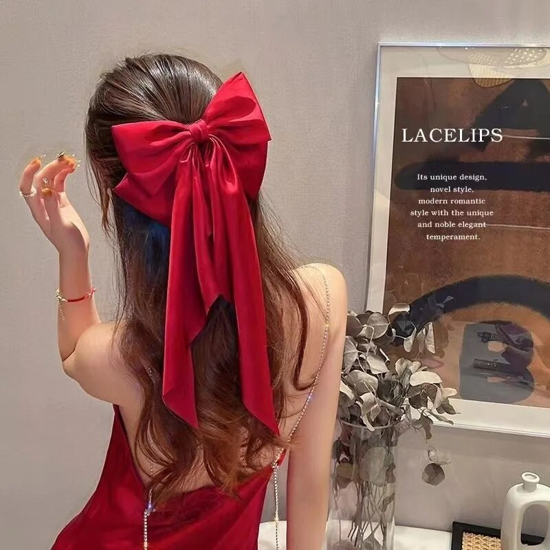 Balta, juoda lanko plaukų segtukas, negabaritinis kaspinas, didelis plaukų segtukas ir segtukai, ilgos atlasinės juostelės plaukų segtukai Moteriški vestuvių vakarėlio plaukų aksesuarai