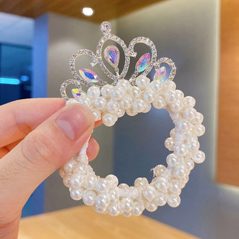 Мода Pearl Crown Princess Въже за коса Еластични ластици Детска топка Връзки за кок за коса Подарък за глава Аксесоари за оформяне на коса