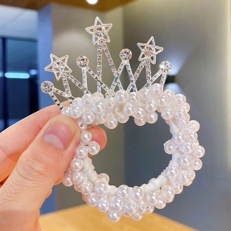 Fashion Pearl Crown Princess Funie de par Benzi elastice de cauciuc Minge pentru copii Cravate pentru coc de par Cochila Cadou Accesorii pentru coafat