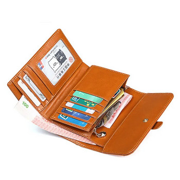 Fashion Oil Wax Πορτοφόλι Γυναικείο πορτοφόλι κοντό συμπλέκτη Τριδιπλό δερμάτινο πορτοφόλι Πιστωτική κάρτα Τσάντα νομισμάτων RFID