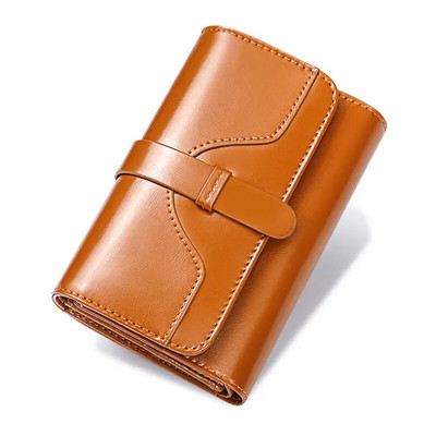 Fashion Oil Wax портфейли  Дамска къса чанта тип клъч 3-кратен кожен портфейл Чанта за монети с кредитна карта RFID