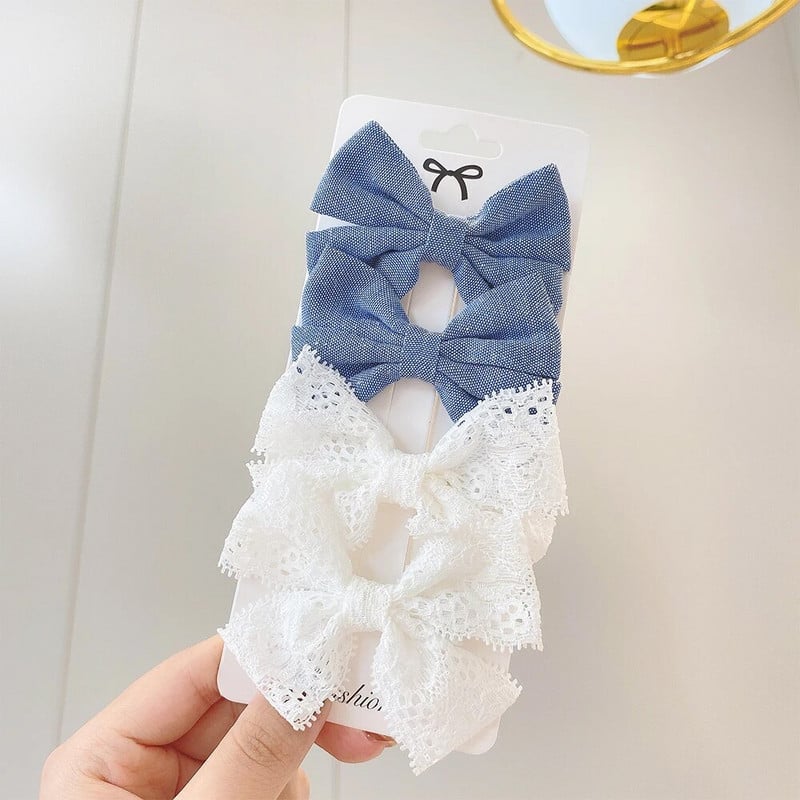 4 τμχ/Σετ Βαμβακερά εμπριμέ φιόγκους Κλιπ μαλλιών για παιδιά Κορίτσια Bowknot Barrettes Κορδέλα με κάλυψη Safty Hairpins Headwear Αξεσουάρ μαλλιών