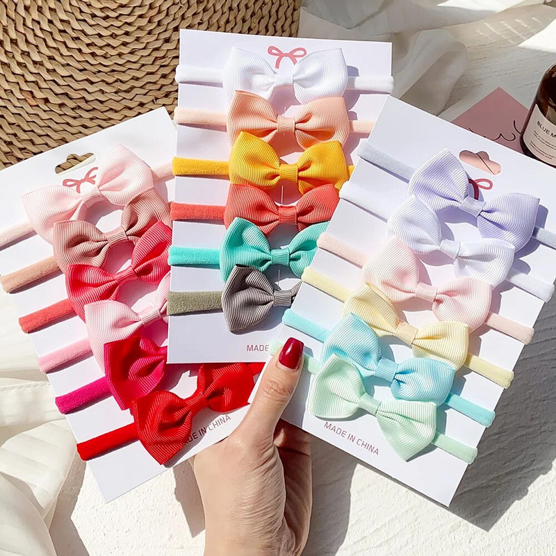 6 τεμάχια/Σετ Μασίφ, πολύχρωμα μωρουδιακά καπέλα Ελαστικές κορδέλες μαλλιών για παιδιά Χαριτωμένα αξεσουάρ κορδέλας με κορδέλα για βρέφη για κορίτσια
