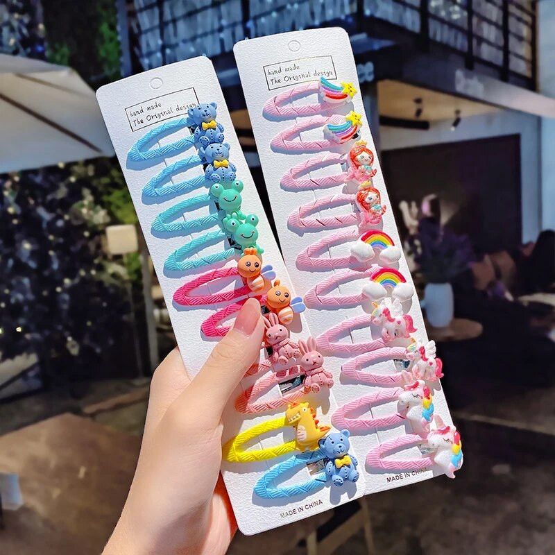 10 tk/komplekt uued tüdrukud armsad multifilmid lilled ükssarvik juuksenõelad lastele armsad juukseklambrid juuksenõelad juuksekaunistused moed juukseaksessuaarid