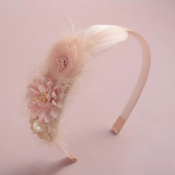 Νέα χειροποίητα λουλούδια κοριτσίστικες κεφαλοδέσμες χαριτωμένα μαργαριτάρια με φτερά γάμου Crown Princess Dance Party Headwear Fashion Hoop