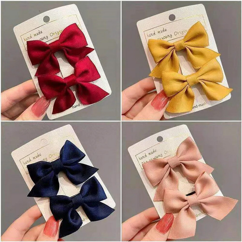 2tk/komplekt Käsitsi valmistatud Grosgrain Ribbon Bowknot Juukseklambrid Libisemiskindlad Alligaatoriklambrid Küljekinnitused Tüdrukutele Juukseaksessuaarid