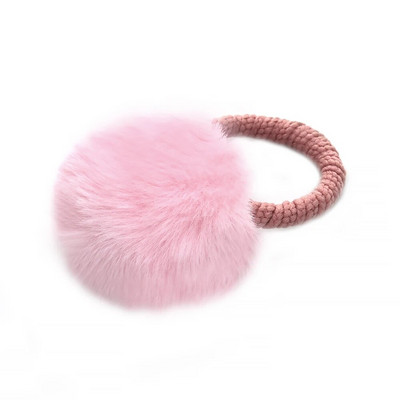 Minge de blană cu frânghie elastică bandă de păr, suporturi elastice pentru coadă de cal, minge de pluș, inel de păr roz dulce, accesorii de păr pentru fete
