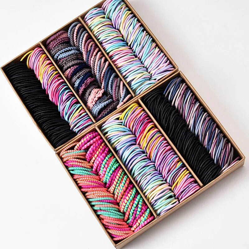 100PCS/Set Šarene najlonske osnovne elastične gumice za kosu za djevojčice, dječje kikice, gumice za kosu, gumice za kosu, modni dodaci za kosu