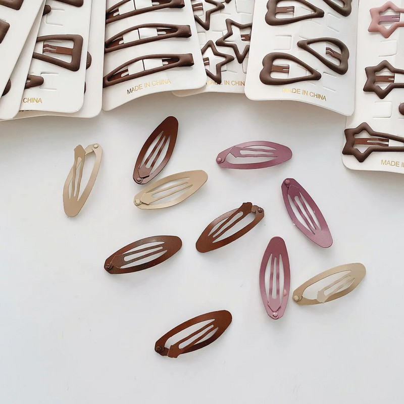 10 gab burvīgas kafijas krāsas meiteņu matu sprādzes bērniem, mini matu sprādzes, zvaigžņotās, nolaižamās matu sprādzes Click Clack, mazuļu, mazuļu matu aksesuāri