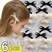 2/6 bucăți agrafe de păr cu fundă dulce pentru fete, alb, negru, agrafe minunate, fundă de panglică, accesorii pentru cap, dulci, drăguț, agrafe de prindere