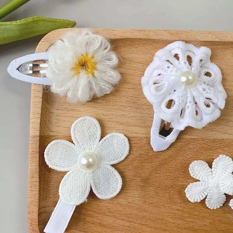 Ins Daisy Flower Juukseklambrid Beebitüdrukute Juuksenõelad Lastele Pitsid Valged Baretid Printsess Konksud Väikelaste Kevad Aksessuaarid Korea