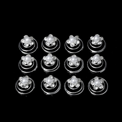 12 buc. Cristal de mireasă, floare de perlă, agrafe de păr cu răsucire în spirală, agrafe, bijuterii de nuntă, accesorii de coafură pentru femei