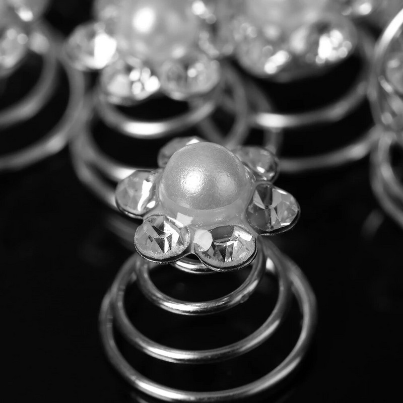 12 tk Pruudi kristallpärli lill, spiraal keerdudega juuksenõelad klambrid pulmaehted pruudi peakate Naiste juuste kujundamise aksessuaarid