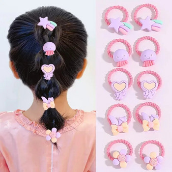 10PCS/Комплект Сладко анимационно цвете Животно Малки еластични ленти за коса за момичета Конска опашка Дръжте Прекрасен ластик Детски аксесоари за коса