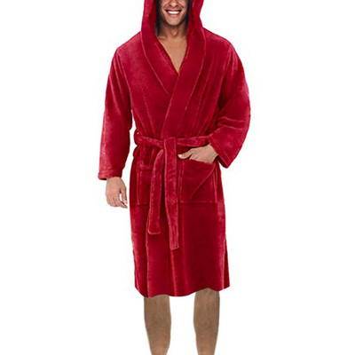 Cămașă de noapte pentru bărbați, confortabil, moale, fleece coral, halat de baie lung, cu șireturi, până la gleznă, halat de baie pentru bărbați pentru viața de zi cu zi