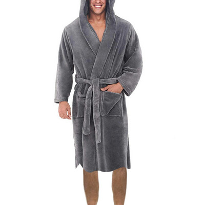 Cămașă de noapte pentru bărbați, confortabil, moale, fleece coral, halat de baie lung, cu șireturi, până la gleznă, halat de baie pentru bărbați pentru viața de zi cu zi