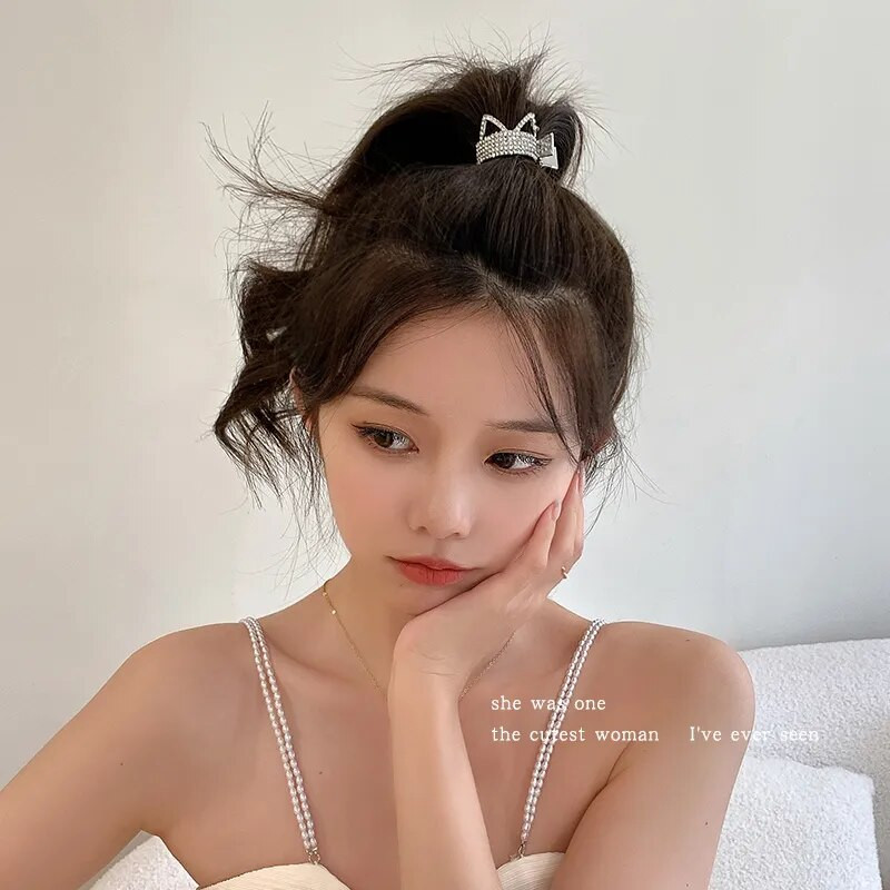 2022. gada jauns Pērļu Rhinestone Hair Claws Meitenes ar augstu zirgaste klips Fiksēta matadata Claw Clip Advanced Sense Matu aksesuāri Galvassegas